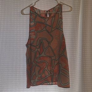 Turquoise and orange patterned tank top